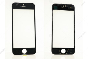 Стекло дисплея для переклейки для iPhone 5 черный, в рамке + OCA