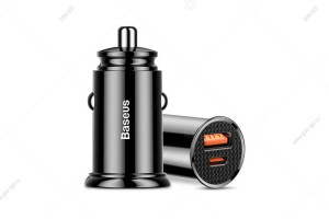 Автомобильная зарядка Baseus Circular Plastic разъем USB, Type-C, 30W, черный
