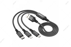 Кабель USB Hoco X76 3в1 для iPhone и Android устройств, Lightning, Micro-USB, Type-C, черный