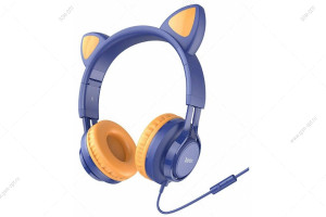 Детские наушники с ушками, Hoco W36 Cat Ear, 3.5мм, темно-синий